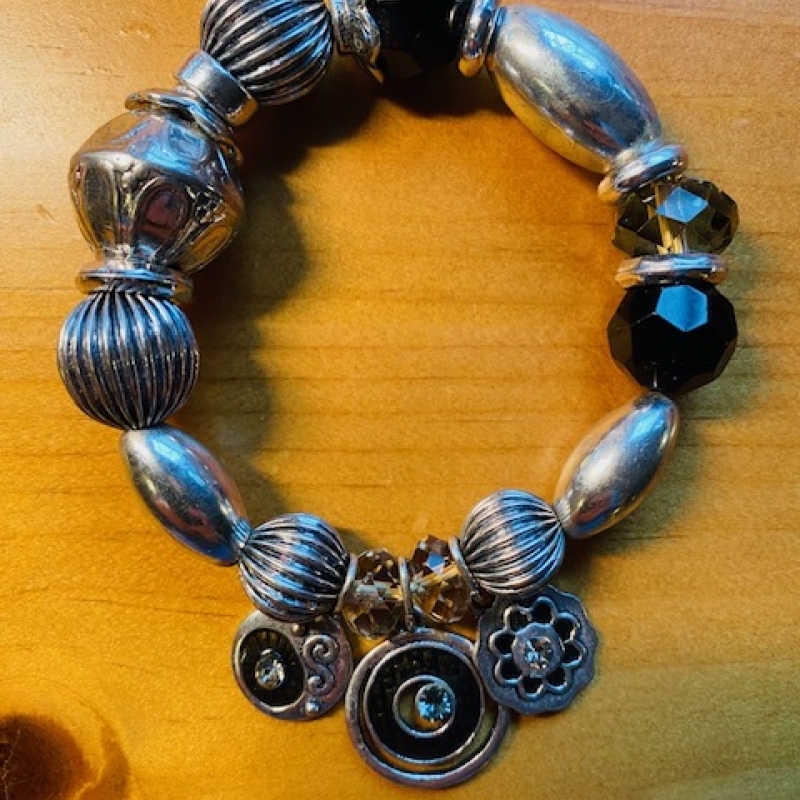 Vintage Bracelet  Sterling Silver w/ Black Crystals