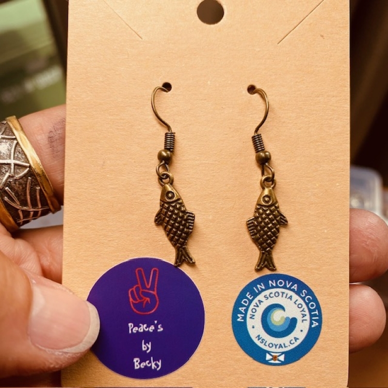 FiSh-0N!! Earrings - Antique Brass with Hypoallergenic / Nickle Free Hooks
