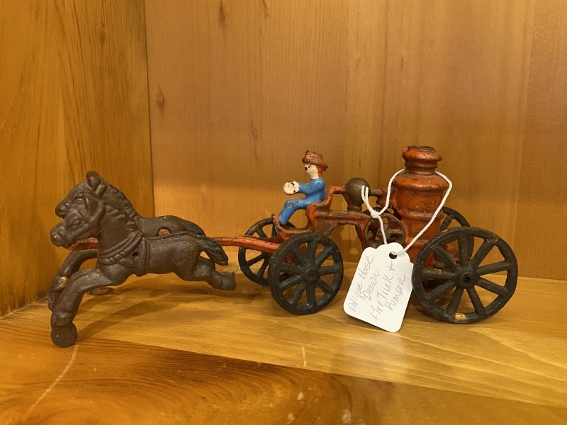  Antique Cast Iron HorseDrawn Fire Pumper Toy