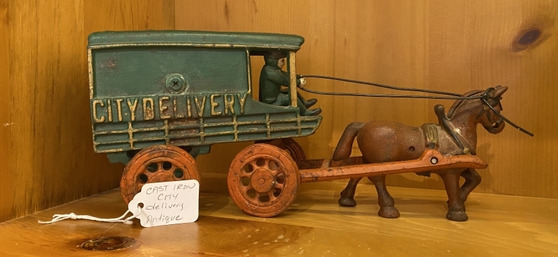 Antique Cast Iron City Delivery HorseDrawn Wagon with Merchant Toy